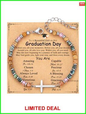 Cross Bracelet Graduation Gift Set Beaded Stainless Steel Adjustable